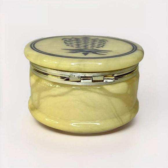 Vintage Hand Carved Italian Alabaster Stone Blue Pineapple Hinged Trinket Box - Picture 6 of 7